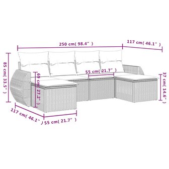 6-delige Loungeset met kussens poly rattan beige