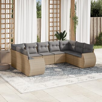 9-delige Loungeset met kussens poly rattan beige