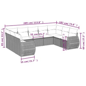 9-delige Loungeset met kussens poly rattan beige