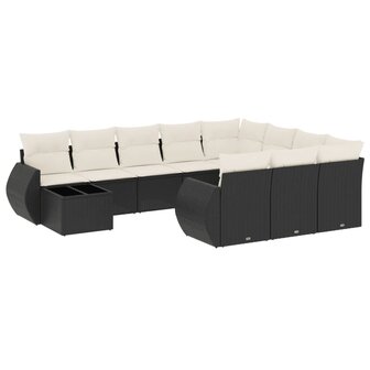 11-delige Loungeset met kussens poly rattan zwart