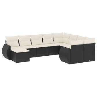 10-delige Loungeset met kussens poly rattan zwart