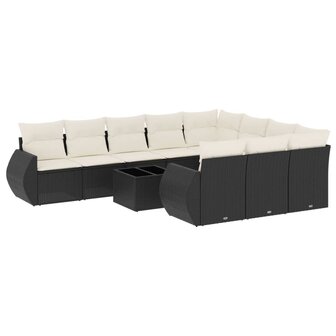 11-delige Loungeset met kussens poly rattan zwart