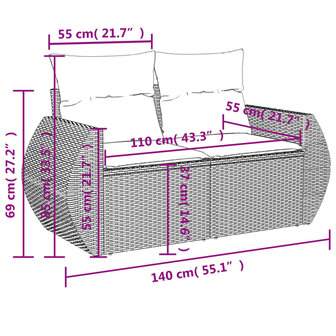 11-delige Loungeset met kussens poly rattan zwart