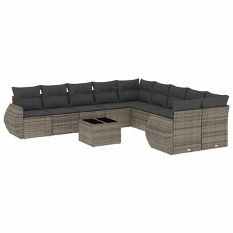 11-delige Loungeset met kussens poly rattan grijs