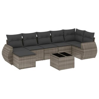 8-delige Loungeset met kussens poly rattan grijs