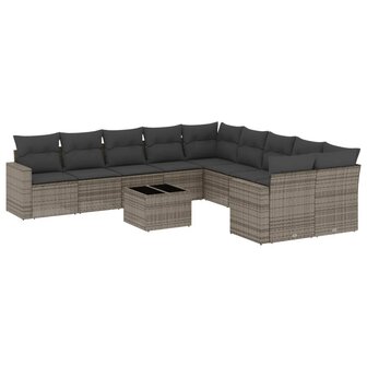 11-delige Loungeset met kussens poly rattan grijs