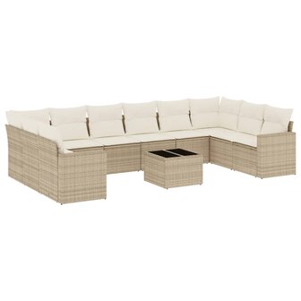 11-delige Tuinset met kussens poly rattan beige