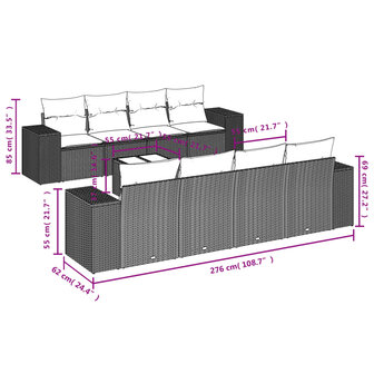 9-delige Loungeset met kussens poly rattan beige