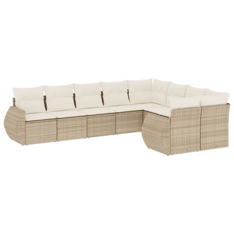 9-delige Loungeset met kussens poly rattan beige
