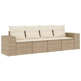 4-delige Loungeset met kussens poly rattan beige