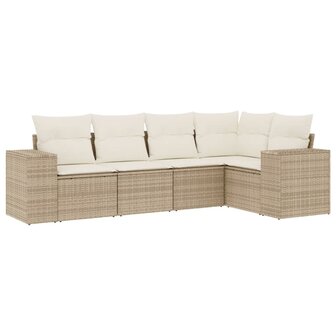 5-delige Loungeset met kussens poly rattan beige
