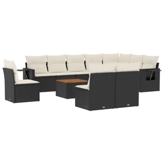 11-delige Loungeset met kussens poly rattan zwart