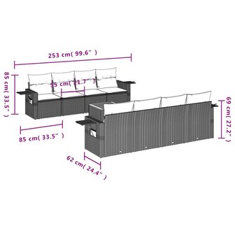9-delige Loungeset met kussens poly rattan beige