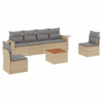 7-delige Loungeset met kussens poly rattan beige