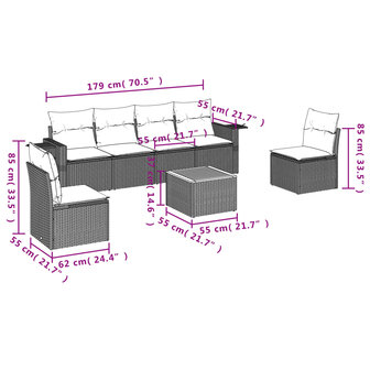 7-delige Loungeset met kussens poly rattan beige