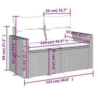 8-delige Loungeset met kussens poly rattan zwart