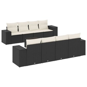 9-delige Loungeset met kussens poly rattan zwart