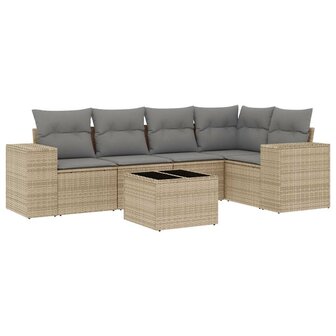 6-delige Loungeset met kussens poly rattan beige
