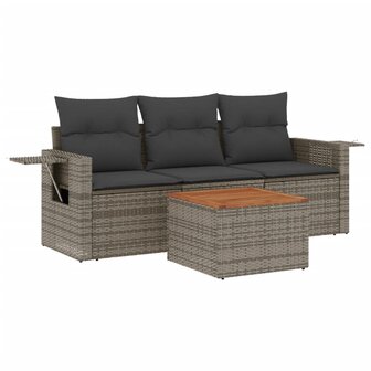 4-delige Loungeset met kussens poly rattan grijs