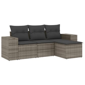 4-delige Loungeset met kussens poly rattan grijs