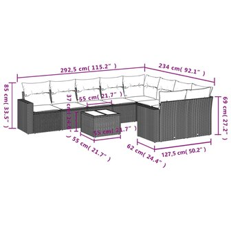 10-delige Loungeset met kussens poly rattan beige