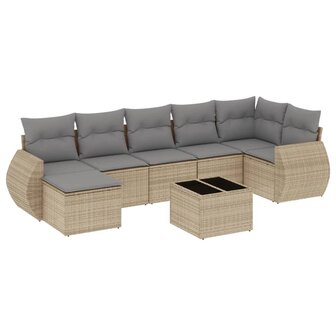 8-delige Loungeset met kussens poly rattan beige