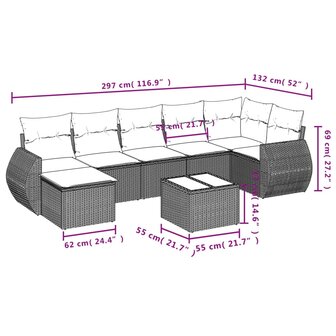 8-delige Loungeset met kussens poly rattan beige