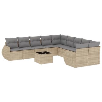 11-delige Tuinset met kussens poly rattan beige