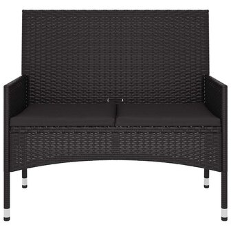 Tuinbank 2-zits met kussens poly rattan zwart
