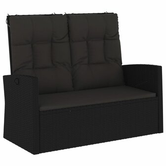 Tuinbank verstelbaar met kussens 118 cm poly rattan zwart