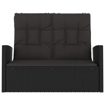 Tuinbank verstelbaar met kussens 118 cm poly rattan zwart