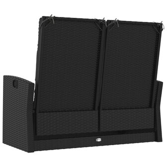 Tuinbank verstelbaar met kussens 118 cm poly rattan zwart