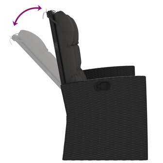 Tuinbank verstelbaar met kussens 118 cm poly rattan zwart