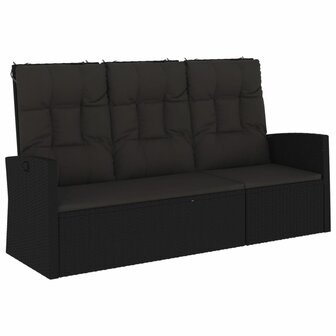 Tuinbank verstelbaar met kussens 173 cm poly rattan zwart