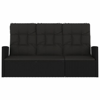 Tuinbank verstelbaar met kussens 173 cm poly rattan zwart