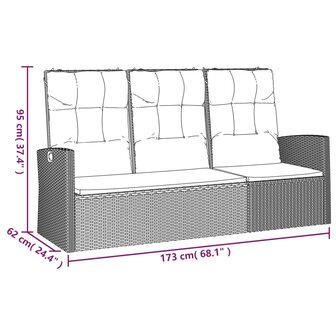 Tuinbank verstelbaar met kussens 173 cm poly rattan zwart