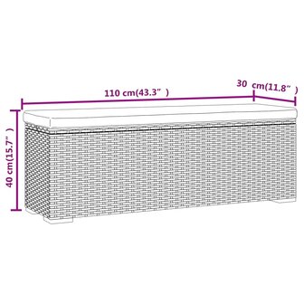 Hocker met kussen 110x30x40 cm poly rattan bruin