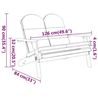 Tuinbank Adirondack met kussens 126 cm massief acaciahout