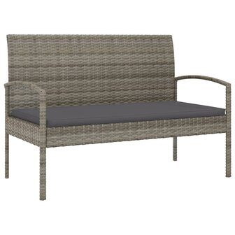 Tuinbank met kussen 105 cm poly rattan grijs