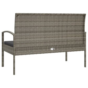 Tuinbank met kussen 105 cm poly rattan grijs