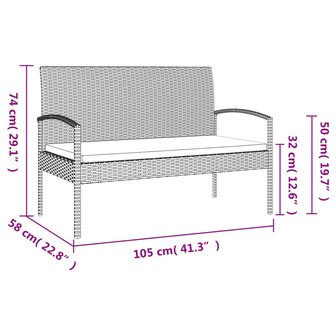 Tuinbank met kussen 105 cm poly rattan grijs