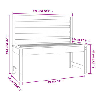 Tuinbank 109 cm massief grenenhout wit