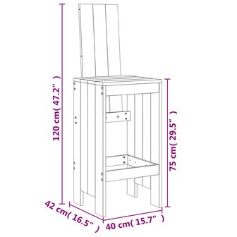 Barkrukken 2 st 40x42x120 cm massief grenenhout grijs