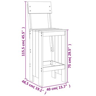 Barkrukken 2 st 40x48,5x115,5 cm massief grenenhout
