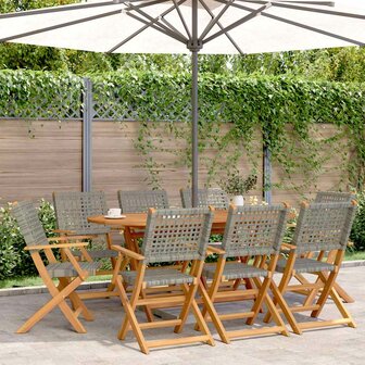 Tuinstoelen 8 st inklapbaar poly rattan en massief hout grijs
