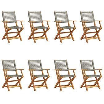 Tuinstoelen 8 st inklapbaar poly rattan en massief hout grijs