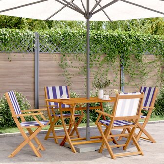 Tuinstoelen 4 st inklapbaar stof en massief hout blauw en wit