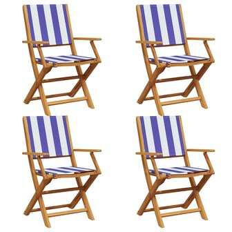 Tuinstoelen 4 st inklapbaar stof en massief hout blauw en wit