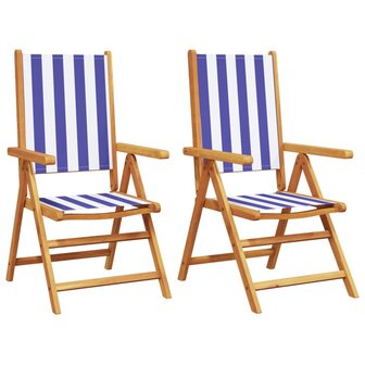 Tuinstoelen 2 st massief acaciahout en stof blauw en wit