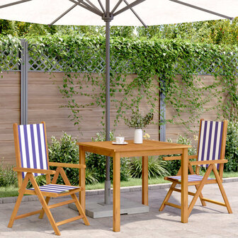Tuinstoelen 2 st massief acaciahout en stof blauw en wit